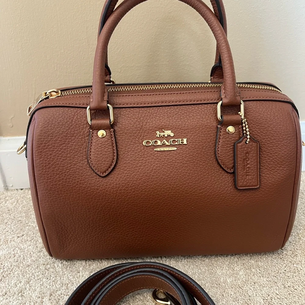 Coach Rowan Brown Pebbled Leather Satchel with Gold Hardware - Picture 4 of 12